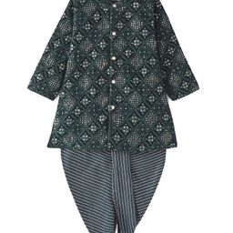 Babyhug Woven Full Sleeves Kurta Dhoti Set Floral Embroidery & Sequined - Green-image-67