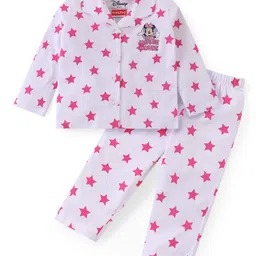 babyhug disney Babyhug Disney Cotton Knit Full Sleeves Front Open Night Suit With Stars & Minnie Mouse Print - Off White-picture-23