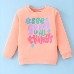 Tango Looper Knit Full Sleeves T-Shirt with Text Print - Peach-picture-3