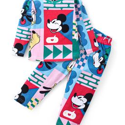 Babyhug Disney Cotton Knit Full Sleeves Night Suit with Mickey Mouse and Friends Print - White-picture-24