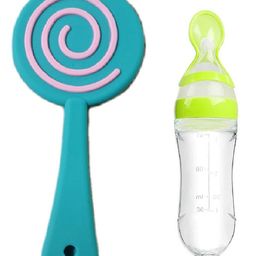 Enorme Silicone Lolipop Shape Multicolor Teething Soft Teether and Silicone Easy Squeezy Spoon Food Feeder for Babies-10