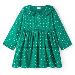 Babyhug Viscose Woven Full Sleeves Polka Dots Printed Tiered Frock with Peter Pan Collar - Teal Blue-image-98