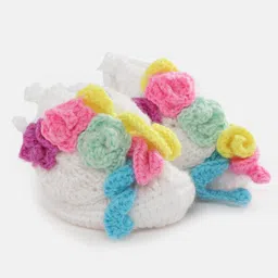 MayRa Knits Hand Knitted Floral Crochet Booties - White-picture-23