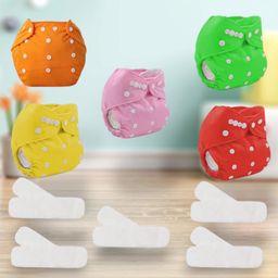 Sparkle Joy Washable & Reusable Cloth Diapers Combo Pack of 5 Freesize With 5 organic cotton White inserts (Multicolour)-11