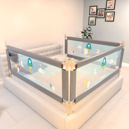 BAYBEE Baby Bed Rails Guard Barrier for Baby Kids Safety, Foldable Bed Rail Falling Protector Fence with 7 Adjustable Height (150x63 cm, (Pack of 3) Grey)-image-75