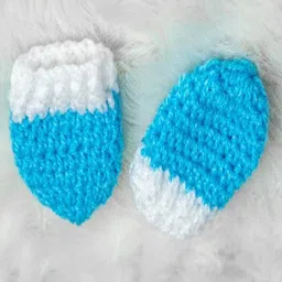 Knits & Knots Woollen Blend Colour Blocked Handmade Mittens - Blue & White-picture-0