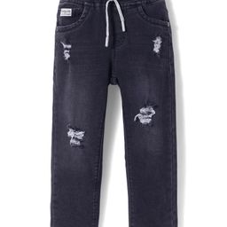Olio Kids Denim Woven Knit Full Length Solid Color Distressed Jeans - Black-picture-6
