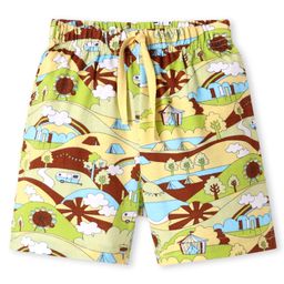 Babyhug Cotton Knit Mid Thigh Length Shorts with Landscape Print - Light Green-image-65