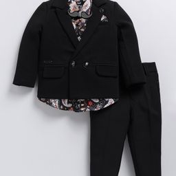 Little Collars Full Sleeves Paisleys & Floral Printed 3 Piece Party Suit Set - Black-image-17