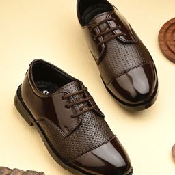 Stefens Abstract Textured Lace Up Formal Oxford Shoes - Brown-image-78