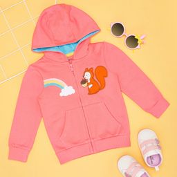 Pantaloons Baby Full Sleeves Squirrel Patch Detailed Hooded Jacket - Pink-picture-22