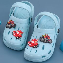 Yellow Bee Cars Applique Detailed Perforated Clogs - Light Blue-image-76
