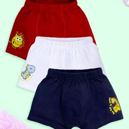 Kiddopanti Cotton Pack Of 3 Baby Dinosaur & Giraffe Printed Boxers - White Red & Navy Blue-image-58