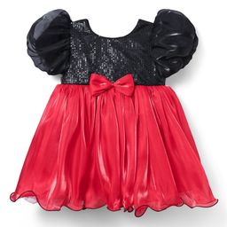 Babyhug Woven Half Sleeves Party Dress With Sequinned Yoke & Bow Applique - Black-image-82