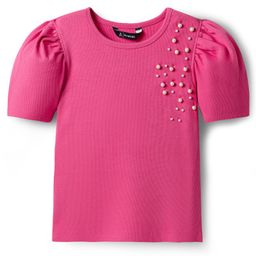 Pine Kids Cotton Knit Half Sleeves Solid Color Top with Pearl Detailing - Pink-image-92