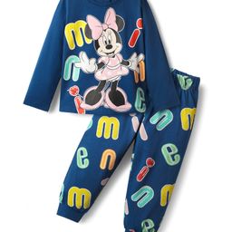 Babyhug Disney Single Jersey Knit Full Sleeves Night Suit with Minnie Mouse Graphics - Navy Blue-image-90