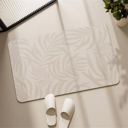 SYGA Non-Slip Charcoal Leaf Texture Bathroom & Door Mat - Wrinkle-Free & Stain-Resistant Floor Mat - Beige-picture-32