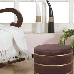 Shadowkart Coffee Brown Wooden Mudda Pouffe Ottoman-image-2