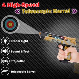 Fiddlerz Light and Sound Police Army Style Pistol Gun Toy with Moving Top Loader Telescopic Barrel and Target Projection Effect, Desert Eagle Pistol Pack of 1 (Random Color Dispatch) image 4