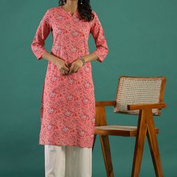 RangDeep Floral Printed Sweetheart Neck Cotton Straight Kurta-image-77