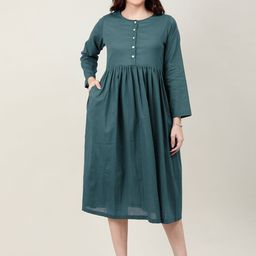 NAVIYATA Women Mandarin Collar Midi Fit & Flare Dress-image-17