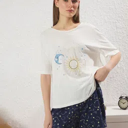 Trendyol Printed Pure Cotton T-Shirt With Shorts-image-77