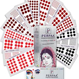 PERPAA Premium Kumkum Set Of 16 Round Stick On Bindi Book - Red 03 ,Black 04 ,Dark Maroon 05,Light Maroon 11-15
