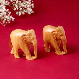 RDK Beige Natural Hamdemade Sandalwood Elephant Showpiece-52
