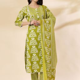 Yufta Women Floral Printed Regular Pure Cotton Kurta with Trousers & With Dupatta-image-63