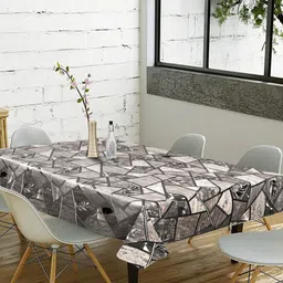 LooMantha Grey Geometric Printed Waterproof Plastic 6-Seater Table Cover-14