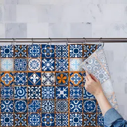 ArtzFolio Blue & Orange Coloured Ethnic Motifs Printed Waterproof Curtain-71