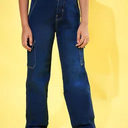 Purple Feather Girls Straight Fit High-Rise Stretchable Jeans-image-79