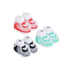 NESKA MODA 12 To 18 Month Non Slip Baby Girls Pack of 3 Pair Cotton Butterfly Frill Booties-image-84
