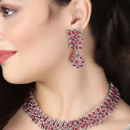 Adwitiya Collection Silver-Plated Oxidized Stones Studded Leaf Shape Jewellery Set-picture-6