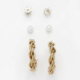 DressBerry Set of 3 Gold-Plated Artificial Stones Studded Half Hoop Earrings image 2