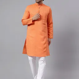 Latest Chikan Garments Men Checked Woven Design Kurta with Pyjamas-picture-9