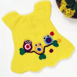 USHA ENTERPRISES Short Sleeves Owl Patch Scallop Trimmed Dress - Yellow-picture-31