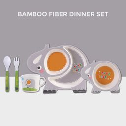 POLKA TOTS Eco Friendly Bamboo Fiber Kids Crockery Set Having 5 Pieces Dinner Set- Elephant Themed-15