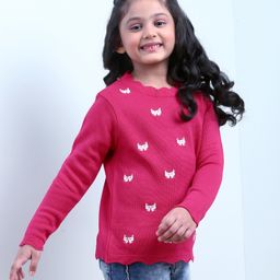 Babyhug Full Sleeves Sweater with Bow Embroidery - Red-picture-17