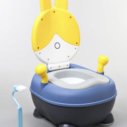 Rabbit Shaped Potty Chair With PU Cushion & Cleaning Brush - Blue & Yellow-11
