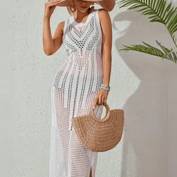 JC Mode Self-Designed Round Neck Side-Slits Midi Swimwear Cover Up Top-image-21