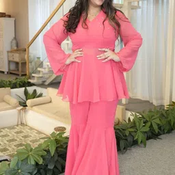Swadeshi Shringaar Warm Blush Georgette Sharara Set-picture-39