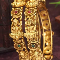 SGA FASHION Set Of 2 Gold-Plated American Diamond Studded Temple Bangles-37