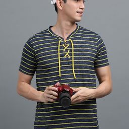 BLUE ARC Men Striped V-Neck T-shirt-image-82