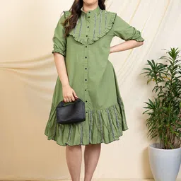 DEEBACO Puff Sleeve Shirt Midi Dress-image-54