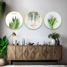 The Castle Decor White & Green 3 Pieces Flowers Sparkle Wooden Wall Art-47
