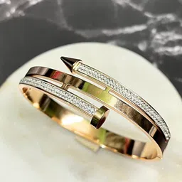 DressBerry Gold-Plated Stainless Steel American Diamond Studded Bangle-Style Bracelet-37