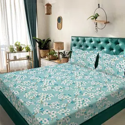 Myntra Elegant Homes Green Floral 300 TC King Bedsheet with 2 Pillow Covers-picture-49