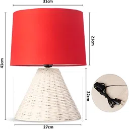 Decazone Red Cotton Raffia Rattan WickerBoho Cylindrical Shaped Table Lamp image 3