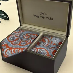 The Tie Hub Men Floral Printed Tie and Pocket Square Accessory Gift Set-image-49